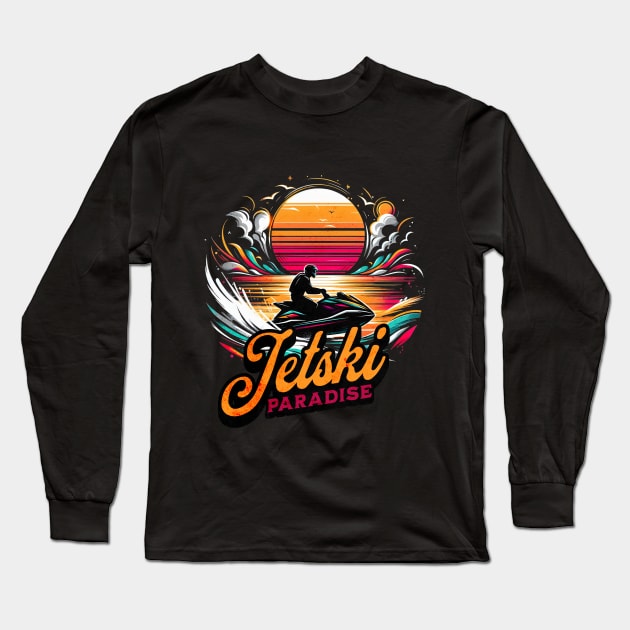 Vintage Jetski Paradise Design Long Sleeve T-Shirt by Miami Neon Designs